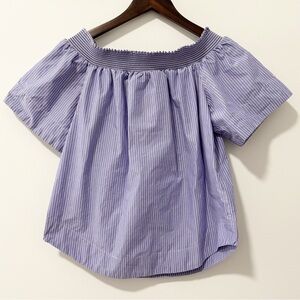 J. Crew Striped Off-Shoulder Blouse Womens Size 4 Blue White Short Sleeve Cotton